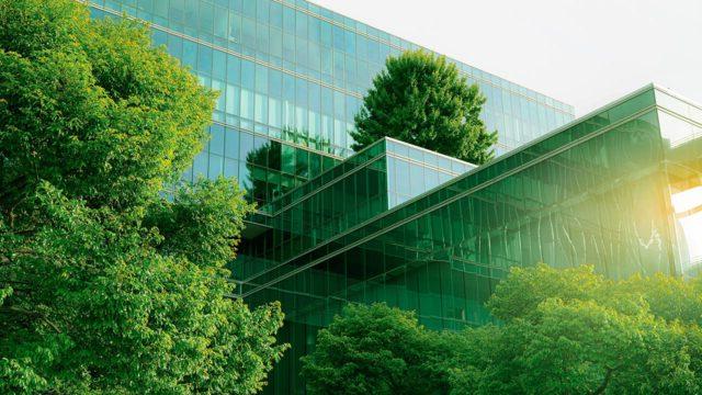 可持续玻璃办公楼，树木减少二氧化碳